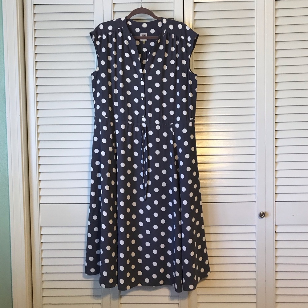 Anne Klein Navy Polka Dot Midi Dress